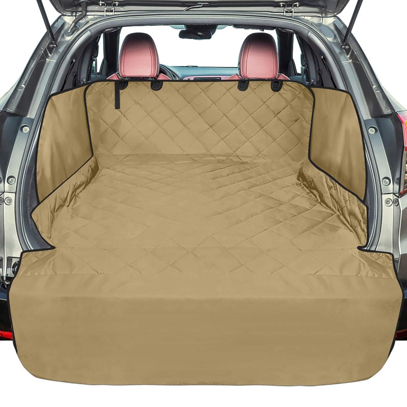 F-color SUV Cargo Liner for Dogs - Waterproof Pet Cargo Liner with Side Flaps, Comfort Dog Cargo Cover with Bumper Flap, Scrachproof Non-Slip for Large SUVs Sedans Trunks Vans, Khaki - Image 1